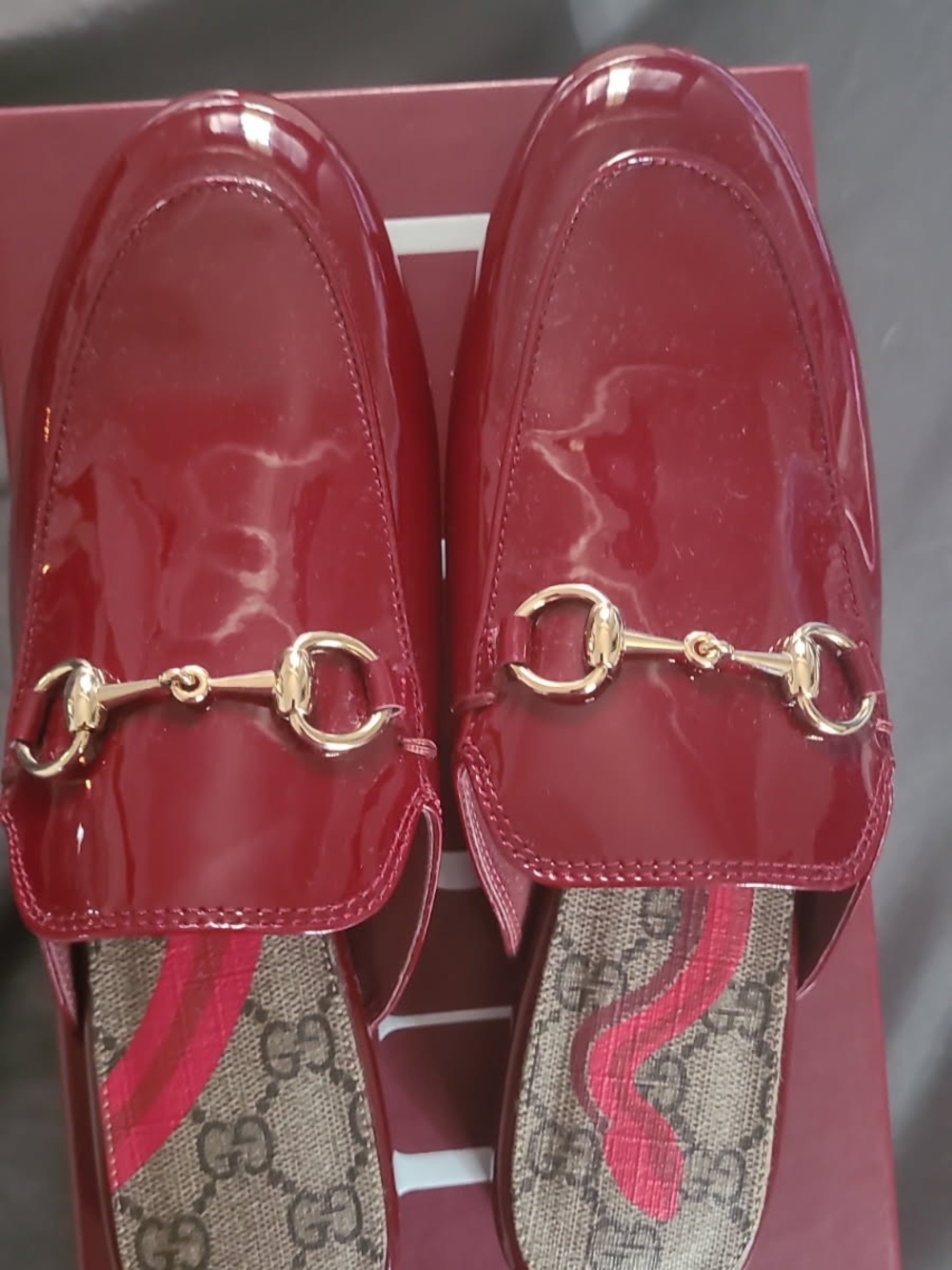 Gucci Patent Womens Princetown Slippers Rosso Ancora